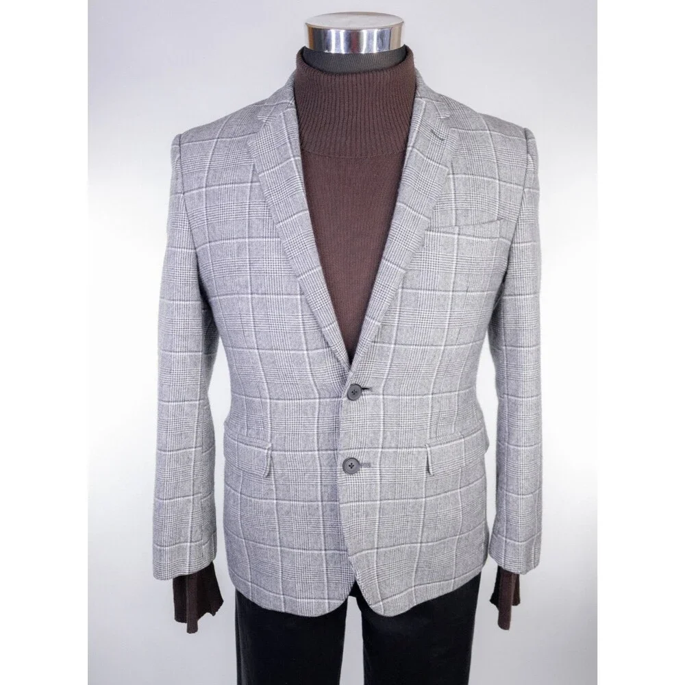 Express Extra Slim Plaid Blazer Sport Coat Sz 38S Two Button Wool/Cotton Jacket
